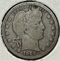1908-S Silver Barber Quarter