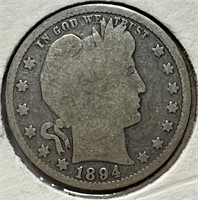 1894 Silver Barber Quarter