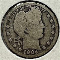 1904-O Silver Barber Quarter