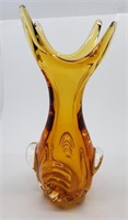 Vintage Murano Amber Coloured Blown Glass Vase