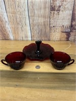3 Pc Vintage Ruby Red Glass