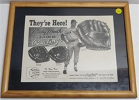 Mickey Mantle Gloves Advertising Piece - Framed