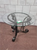 High end glass topped side table with metal frame