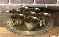 Brass Tea Cups & Platter