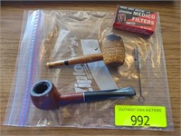 (2) old tobacco pipes with brush