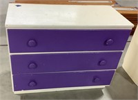 Wood 3-drawer dresser-35.25 x 16 x 28.25
Hole in