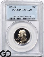 1973-S Washington 25c, PCGS PR69 DCAM Guide: $22