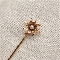 10K Gold Stick Pin Seed Pearls