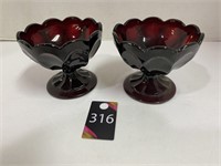 Ruby Red Fairfield Pedestal Compote Fruit Bowls