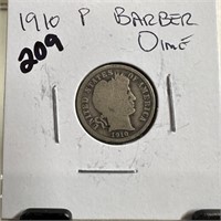 1910 BARBER SILVER DIME