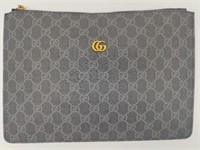 GG Black & Gray Canvas Gold Emblem Pouch Bag