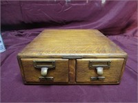 Antique oak 2 drawer card file cabinet.