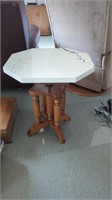 WHITE MARBLE SIDE TABLE WITH WOOD LEGS AND ITS