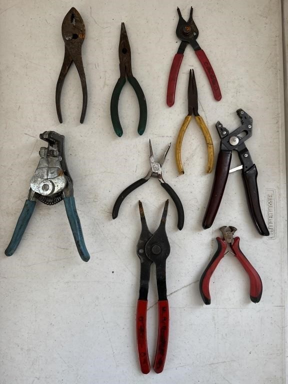 Needle nose pliers,  wire strippers, snap ring