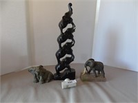 4 Black Elephants Stacked - 2 tusks broken