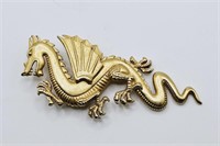 1986 JJ Signed Gold Tone Winged Dragon Brooch