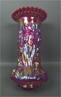 Fenton Red Carnival Glass Iris Vase