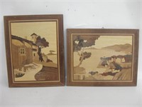 2 - 11.5" x 9" Wood Inlay / Marquetry Wall Art