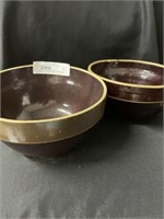 (2) Brown Glazed Stoneware Mixing Bowls