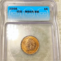 1908 Indian Head Penny ICG - MS 64 RB