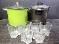 Small DeepFryer, Green Pot w/ Lid, and 6 Glasses