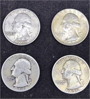 4 Silver Washington Quarters