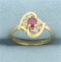 Pink Sapphire and Diamond Ring in 14k Yellow Gold