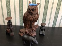 Lot of Carvings, Large Owl, figures, etc...