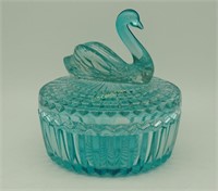 Vtg Art Deco Lady's Blue Glass Swan Dresser Dish