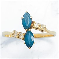 Sapphire & Diamond 14k Gold Bypass Ring