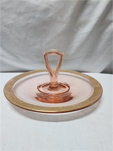 Pink Depression Glass Platter Gold Border