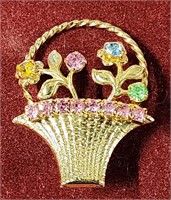 Jeweled Flower Basket Brooch