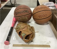 2 Basketballs & kids T- ball bat w/ glove