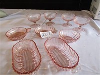 9 PIECES OF PINK DEPRESSION GLASS