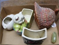 Vintage Planters & Ceramic Turkey.