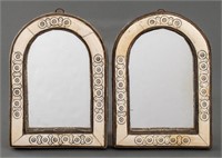 Moroccan Bone Inlaid Arched Mirrors, Pair