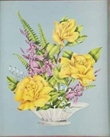 c.1940 Averill Yellow Roses in Pot Print - Rare