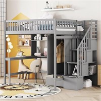 Prohon Full Size Loft Bed with Storage Drawers,Des