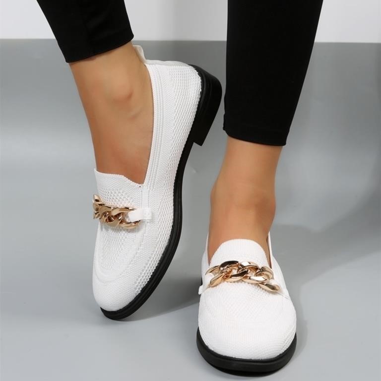 O3371  BERANMEY White Gold Chain Slip-on Loafers