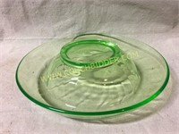 Unique green depression Vaseline glass bowl