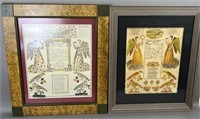 2 framed printed birth & baptism records ca. 1819