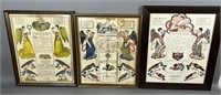 3 framed printed Taufschein records ca. 1812-1834