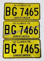 Three Yellow Illinois License Plates