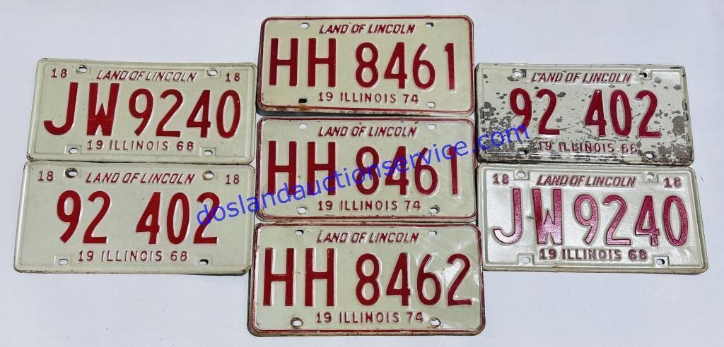 Lot of 7 Red Illinois License Plates