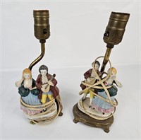 Pair Of Ceramic Figure & Metal Table Lamps