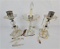 3 Glass Lamps W/ Crystals/ Most Missing