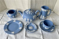 Wedgwood Blue Jasperware Tea Set Signed