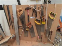 Qty Various Saws & Hand Tools Including Board