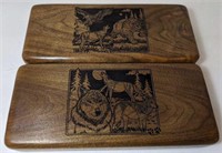 Lot of 2 wooden carved boxes with velveteen