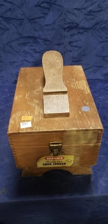 Wooden Shoe Shine Box w/ Supplies
